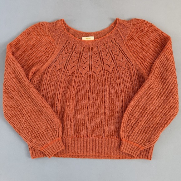 Anthropologie Maeve Lindsay Pointelle Orange Wool Alpaca Knit Sweater - Picture 6 of 8